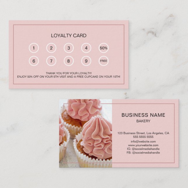Bakery Customer Reward Custom Photo Pink Loyalty Card (Front/Back)