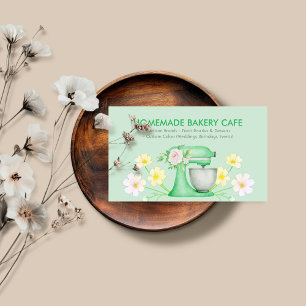 Bakery Customisable Cafes Cake Floral Green Business Card