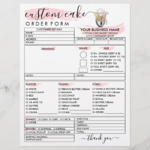 Bakery Cute Illustration Cake Order Form Flyer