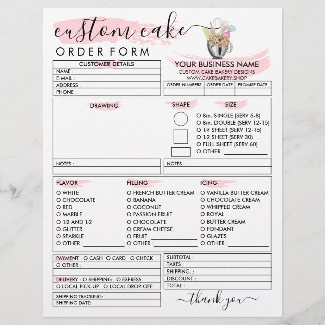 Bakery Cute Illustration Cake Order Form Flyer (Front)