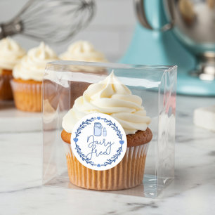 Bakery Dairy Free Milk Jug & Wreath Blue & White Classic Round Sticker