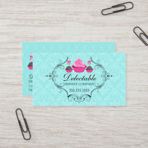 Bakery Damask Aqua Pink Business Card