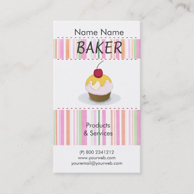 Bakery  Delicious Cute Chef Cooking Cupcakes Business Card (Front)