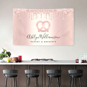 Bakery Dessert Pastry Chef Rose Gold Glitter Drips Banner