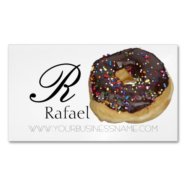 Bakery Doughnut Elegant Name Monogram Business Magnetic Business Card (Front)