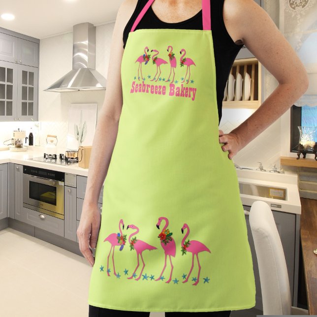 Bakery Flamingos Personalised Chartreuse Apron (Creator Uploaded)