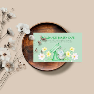 Bakery Floral Cafes Cake Maker Green Business Card