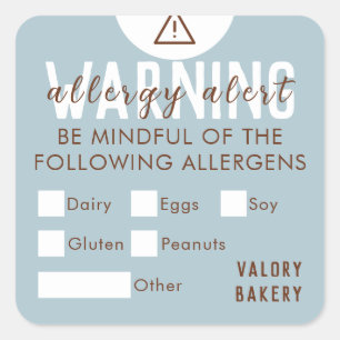 Bakery Food Allergy Alert Safety Pastel Blue Square Sticker