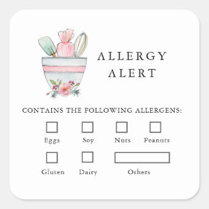 Bakery Food Safety Allergy Alert Baking utensils Square Sticker