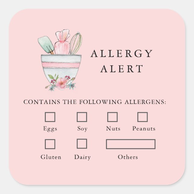Bakery Food Safety Allergy Alert Baking utensils Square Sticker (Front)