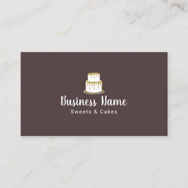 Bakery Gold Cake Logo Sweet Boutique Chef Elegant Business Card (Front)