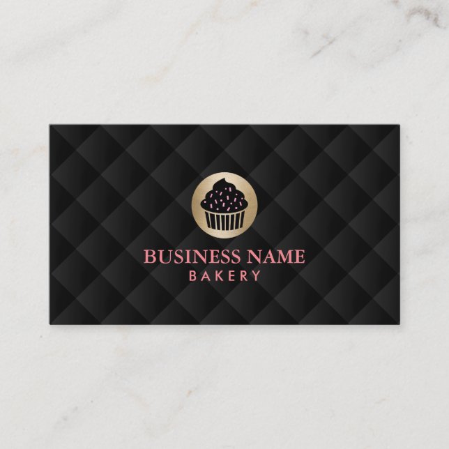 Bakery Gold Cupcake Logo Elegant Business Card (Front)