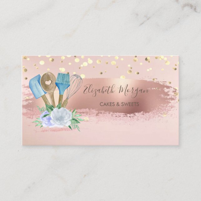 Bakery Hand Tools,Flower,Confetti, Brush Stroke   Business Card (Front)