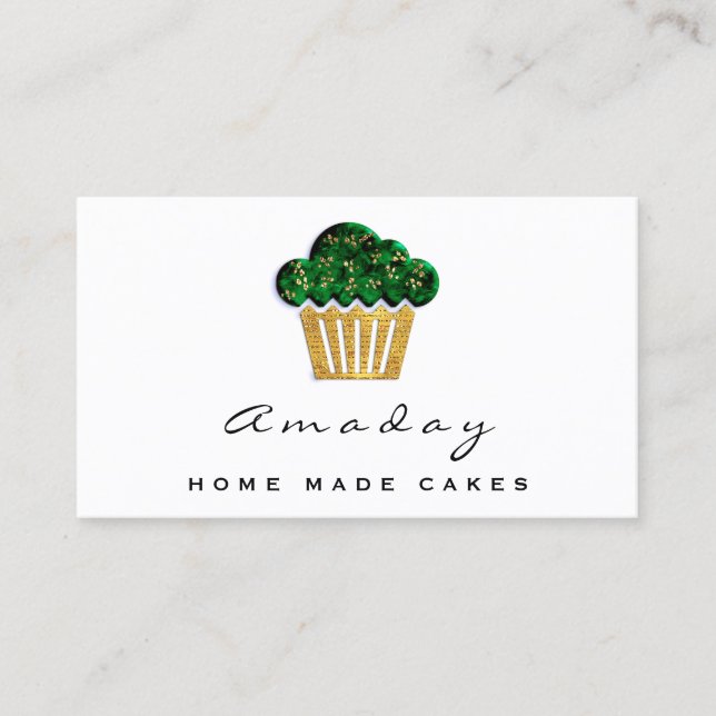  Bakery Home Made Cakes Logo Muffin Chicano Green Business Card (Front)
