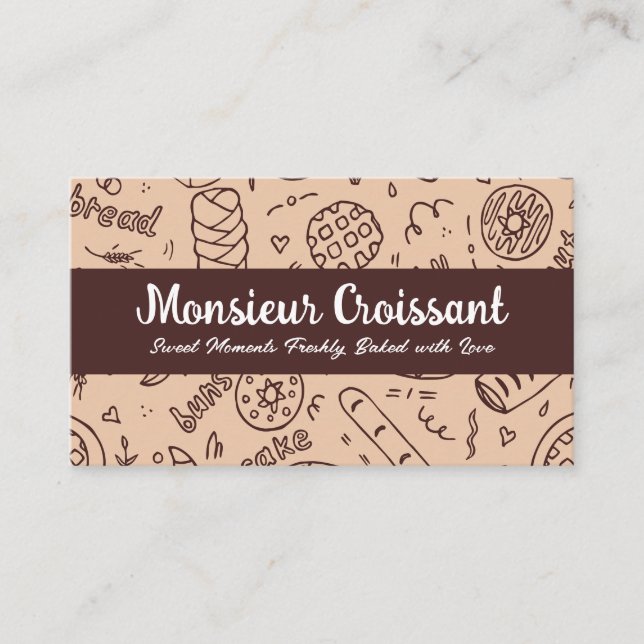 Bakery Illustration Doodles Business Card (Front)