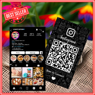 Bakery Instagram Chef Black Pastry Caterer QR Code Business Card