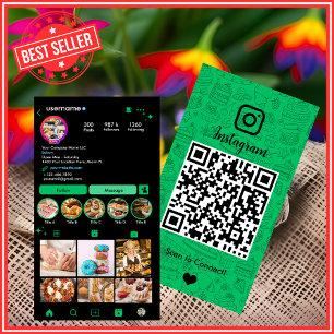 Bakery Instagram Chef Green Pastry Caterer QR Business Card