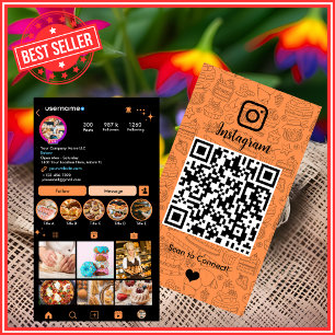 Bakery Instagram Chef Orange Pastry Caterer QR Business Card