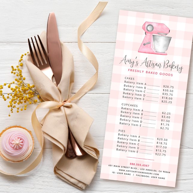 Bakery Kitchen Mixer Pink Gingham Dessert Menu (Creator Uploaded)