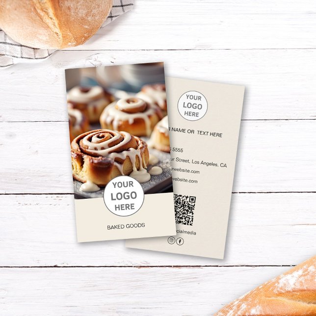 Bakery Logo Photo QR Code Cream Business Card (Bakery Logo Photo QR Code Cream Business Card)