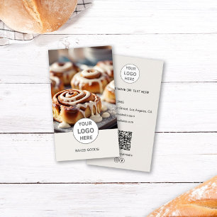 Bakery Logo Photo QR Code Tan Business Card