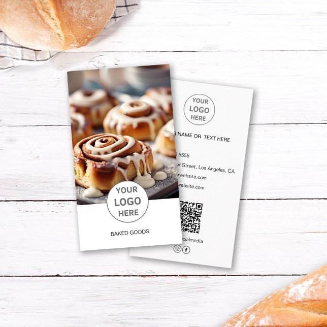 Bakery Logo Photo QR Code White Business Card (Bakery Logo Photo QR Code White Business Card)