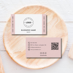 Bakery Logo QR Code Social Media Blush Pink Business Card