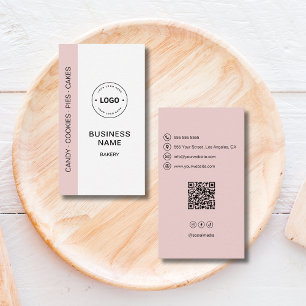 Bakery Logo QR Code Social Media Pink Business Card