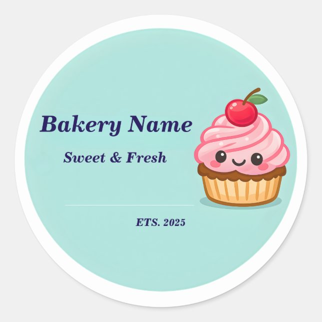 Bakery Logo Sticker - Custom Cute Cupcake Design (Front)
