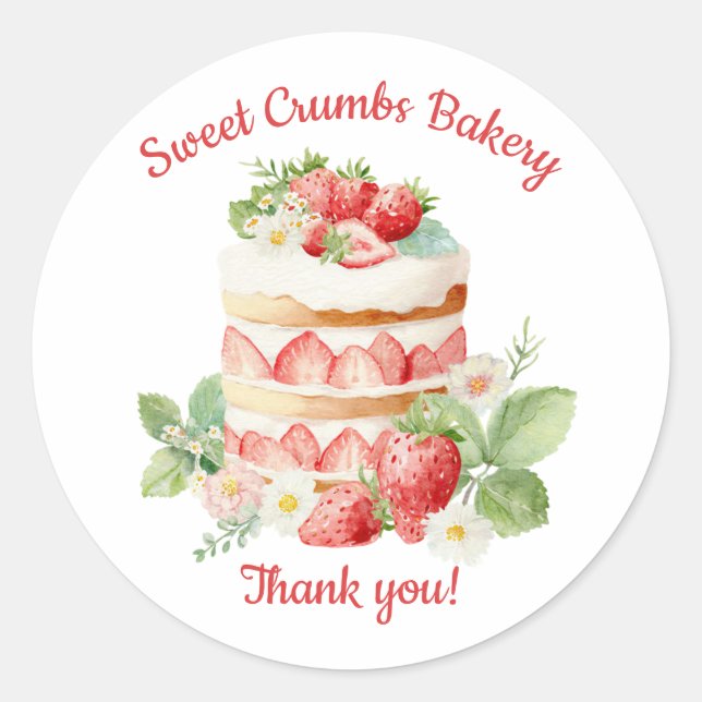 Bakery Logo Stickers,  Strawberry Cake Label (Front)