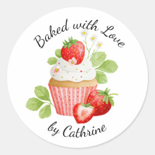 Bakery Logo Stickers,  Strawberry Cupcake Label
