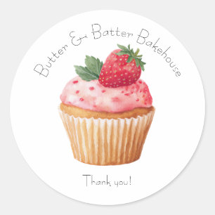 Bakery Logo Stickers, Strawberry Cupcake Label