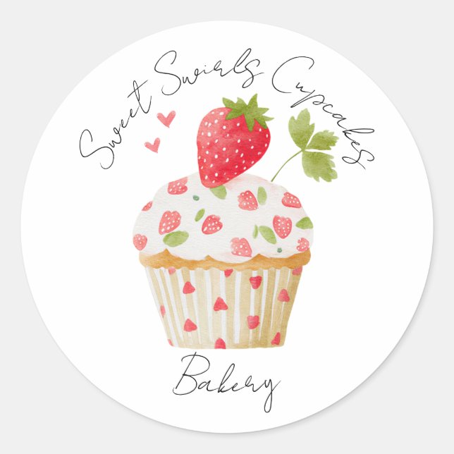 Bakery Logo Stickers,  Strawberry Cupcake Label (Front)