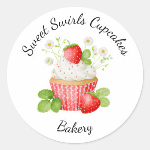 Bakery Logo Stickers,  Strawberry Cupcake Label