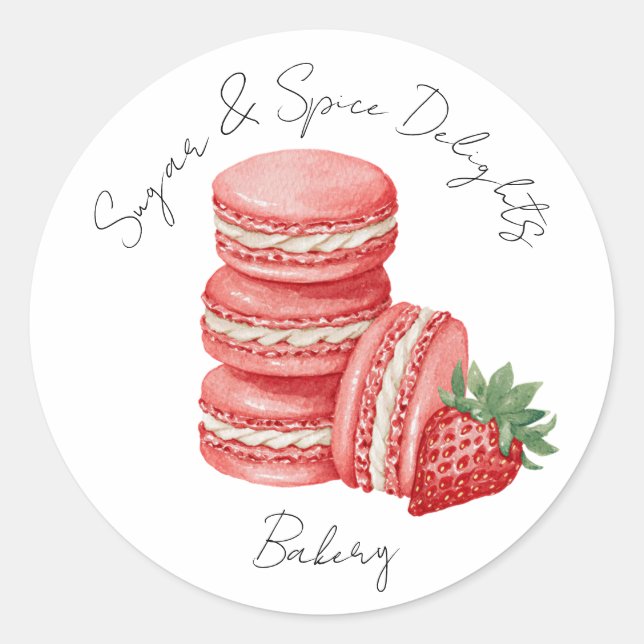 Bakery Logo Stickers,  Strawberry Macarons Label (Front)