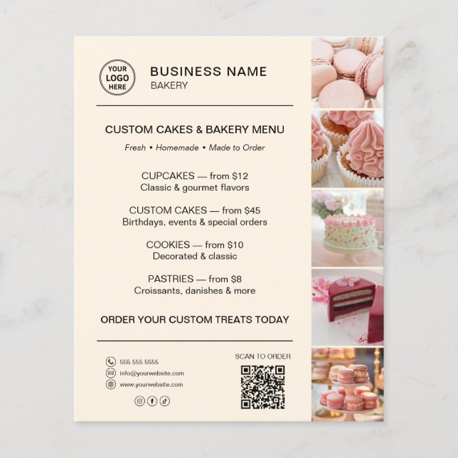 Bakery Menu Custom Logo QR Code Cream (Front)