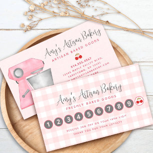 Bakery Mixer Blush Pink Gingham Plaid Pastry Chef Loyalty Card