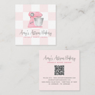 Bakery Mixer Blush Pink QR Code Chequerboard Chef Square Business Card