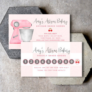 Bakery Mixer Blush Pink White Chequerboard Pattern Loyalty Card