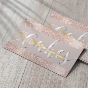 Bakery Modern Blush Rose Gold Glitter Pastry Chef Business Card