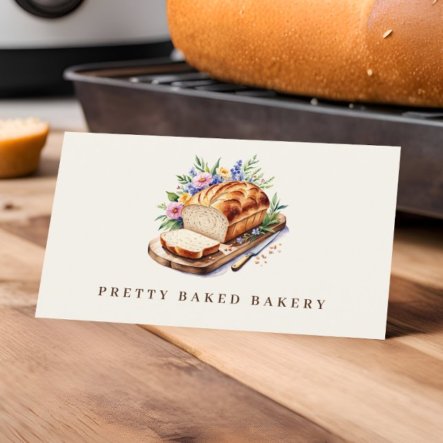 Bakery Modern Watercolor Bread  Business Card (Creator Uploaded)
