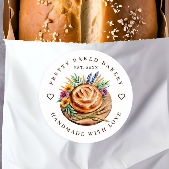 Bakery Modern Watercolor Bread  Classic Round Sticker (Creator Uploaded)