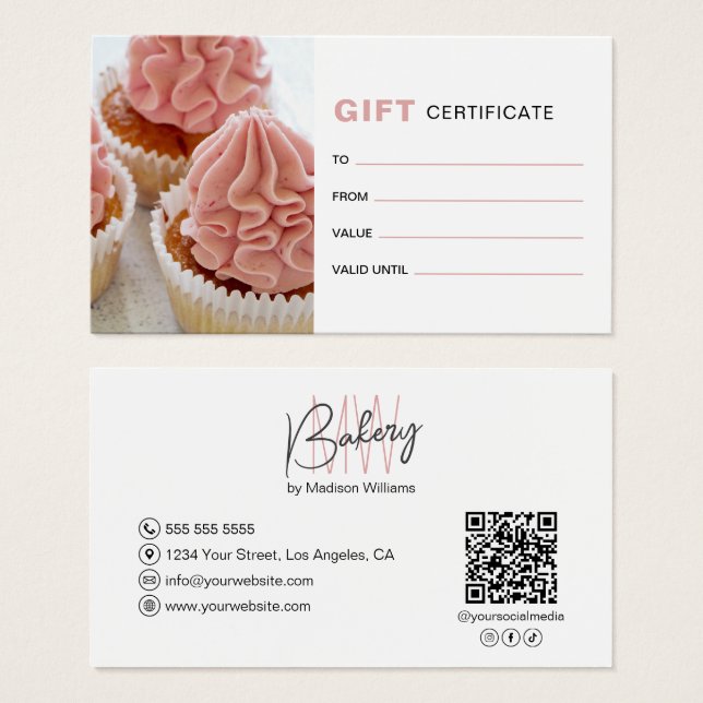Bakery Monogram Logo Business Gift Certificate (Front & Back)