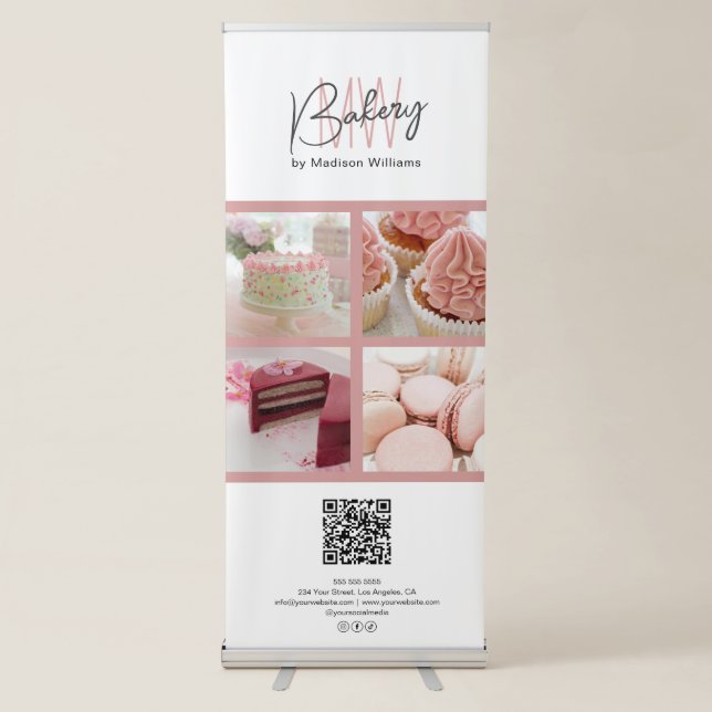 Bakery Monogram Logo Photo QR Business Retractable Banner (Front)