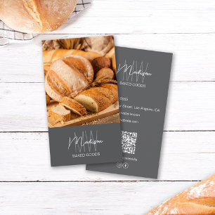 Bakery Monogram Logo Photo QR Grey Business Card