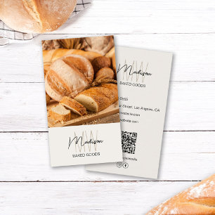 Bakery Monogram Logo Photo QR Neutral Tone Business Card