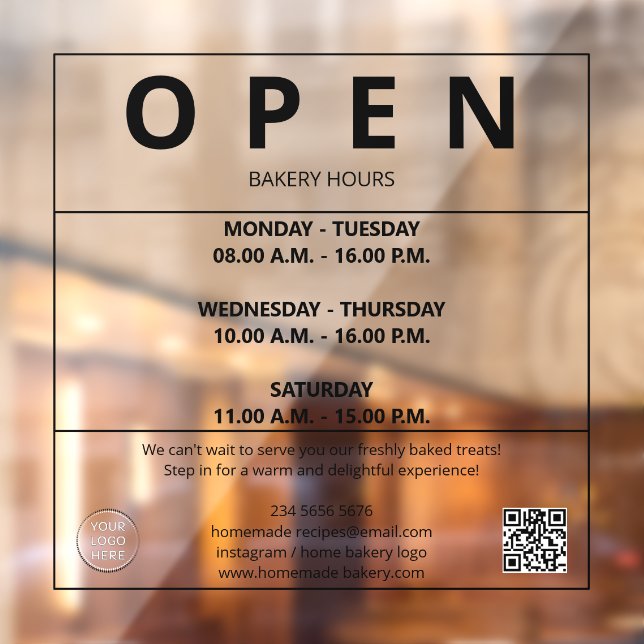 Bakery Open Hours Window Cling (Sheet 2)