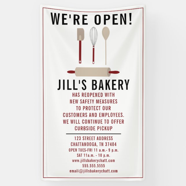 Bakery Open Red Kitchen Food Business Restaurant Banner (Vertical)