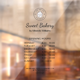 Bakery Opening Hours Custom Logo Business Window Cling