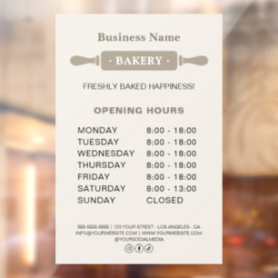 Bakery Opening Hours Rolling Pin Window Cling